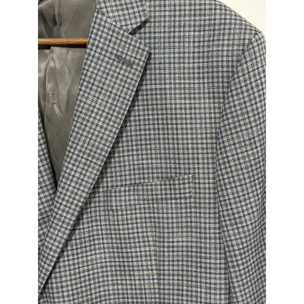 Ralph Lauren Black Label Blue Grey Plaid Sports Coat Blazer 46L
